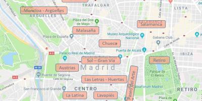 Kaart Madrid Hispaania linnaosade