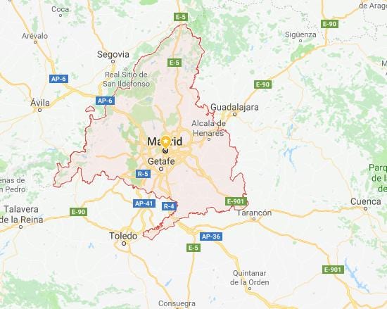 kaart Madrid ja ümbritsevad linnad