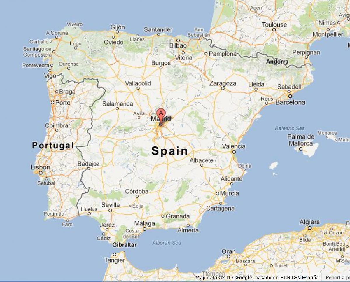 kaart Hispaania näitab Madrid