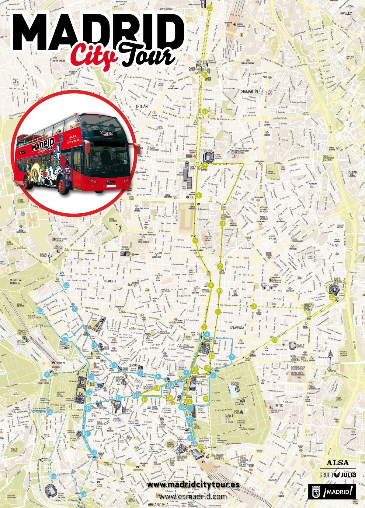 Madrid city bus tour kaart
